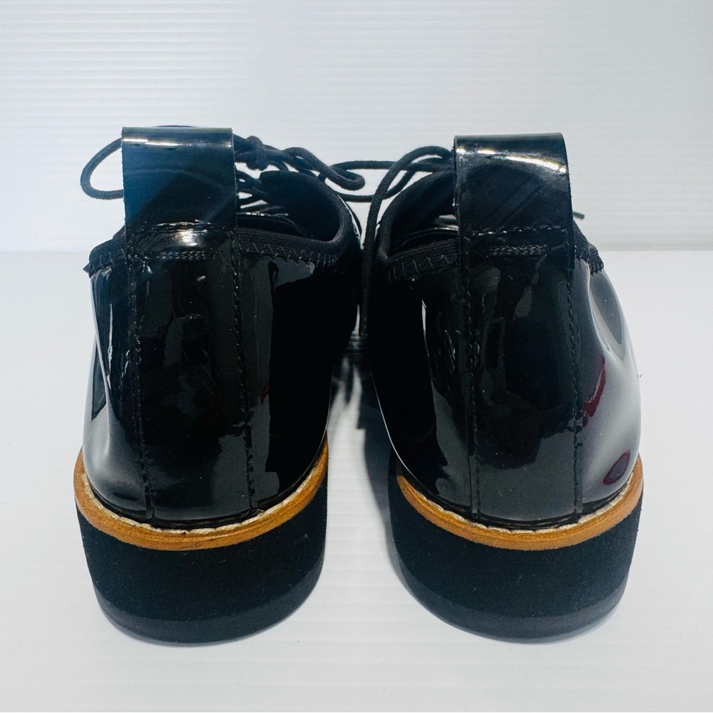 Eileen Fisher Eddie Black Patent Leather Modern Platform Oxfords Size 7 - Picture 9 of 14